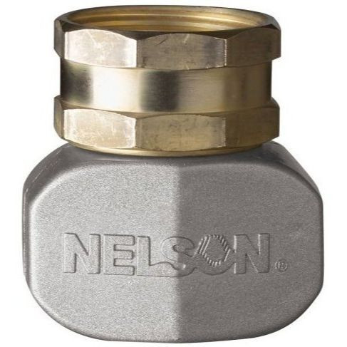 Nelson 855214-1001  5/8" - 3/4" Hose Repair Female Connector / Coupler End - Brass with Metal Clamp (50521) Image 0