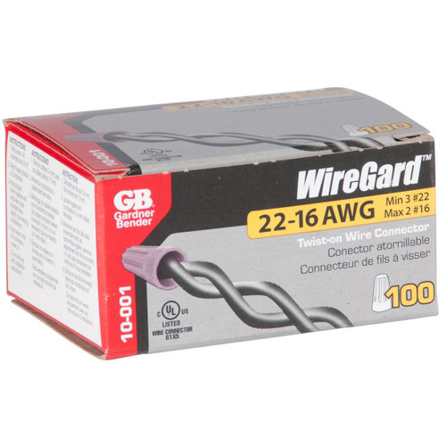 GB Gardner Bender 10-001  WireGard High Performance Twist-on Wire Connectors - Grey 22-16 AWG - 100 per Box (GB-1) Image 1
