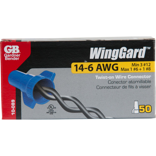 GB Gardner Bender 10-089  WingGard ULTRA High-Leverage Easy-on Wing-type Twist-on Wire Connector - Blue #14-#6 AWG - 50 per Box Image 2
