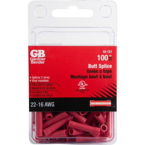 GB Gardner Bender 10-121  Vinyl Insulated Butt Splices - Red 22-16 Awg - 100 per Package Image 1