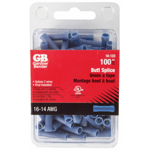 GB Gardner Bender 10-123  Vinyl Insulated Butt Splices - Blue 16-14 Awg - 100 per Package Image 1