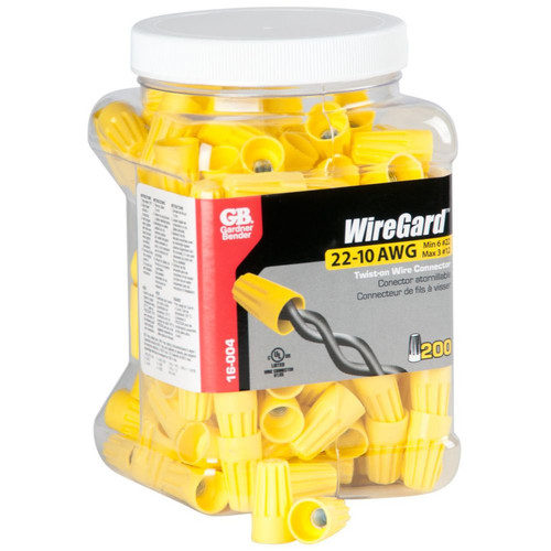 GB Gardner Bender 16-004  WireGard High Performance Twist-on Wire Connectors - Yellow 18-10 AWG - 200 per Jar (GB-4) Image 1