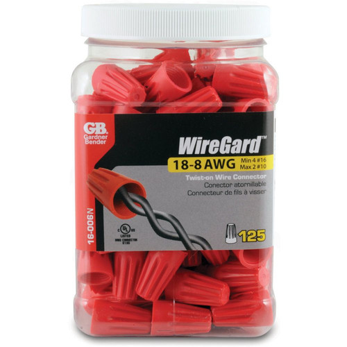GB Gardner Bender 16-006  WireGard High Performance Twist-on Wire Connectors - Red 18-10 AWG - 125 per Jar (GB-6) Image 1