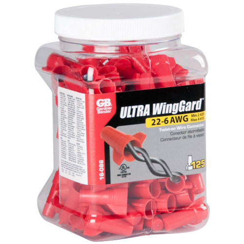 GB Gardner Bender 16-086  WingGard ULTRA High-Leverage Easy-on Wing-type Twist-on Wire Connector  - Red #22-#6 AWG - 125 per Jar Image 2