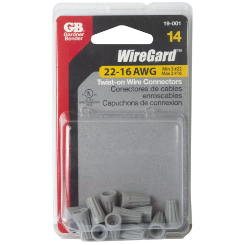 GB Gardner Bender 19-001  WireGard High Performance Twist-on Wire Connectors - Grey 22-16 AWG - 14 per Package (GB-1) Image 1