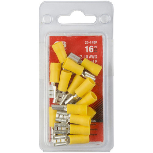 GB Gardner Bender 20-145F  Vinyl Insulated Female 1/4" (0.250") Tab Disconnects - Yellow 12-10 AWG - 16 per Package Image 1