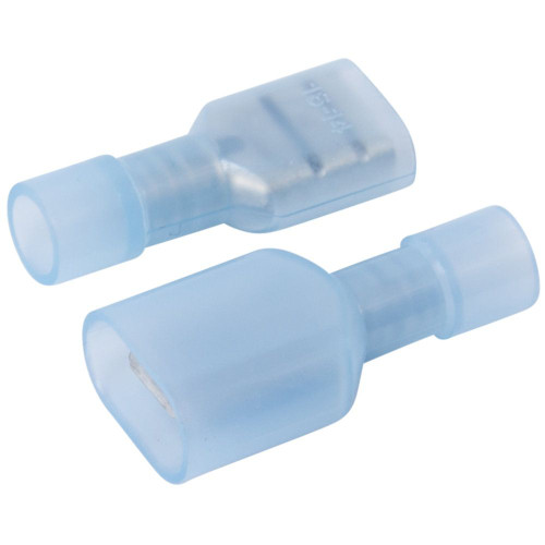 GB Gardner Bender 20-153P  Fully Insulated Male/Female Pair 1/4" (0.250") Tab Disconnects - Blue 16-14 AWG - 10 Pairs per Package Image 1