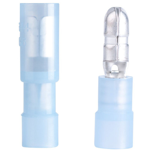 GB Gardner Bender 20-163P  Fully Insulated Male/Female Pair 0.156" Bullet Disconnects - Blue 16-14 AWG - 10 Pairs per Package Image 0