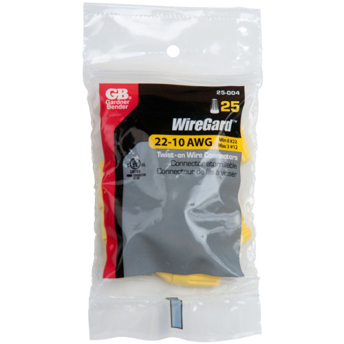 GB Gardner Bender 25-004  WireGard High Performance Twist-on Wire Connectors - Yellow 18-10 AWG - 25 per Bag (GB-4) Image 1