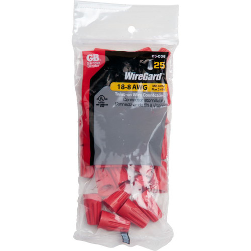 GB Gardner Bender 25-006  WireGard High Performance Twist-on Wire Connectors - Red 18-10 AWG - 25 per Bag (GB-6) Image 1