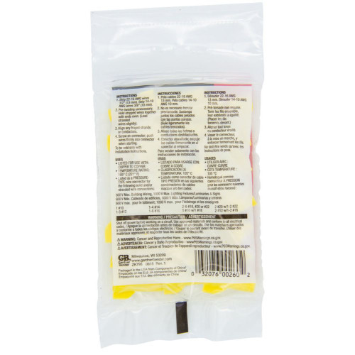 GB Gardner Bender 25-084  WingGard ULTRA High-Leverage Easy-on Wing-type Twist-on Wire Connector - Yellow #22-#10 AWG - 25 per Bag Image 3