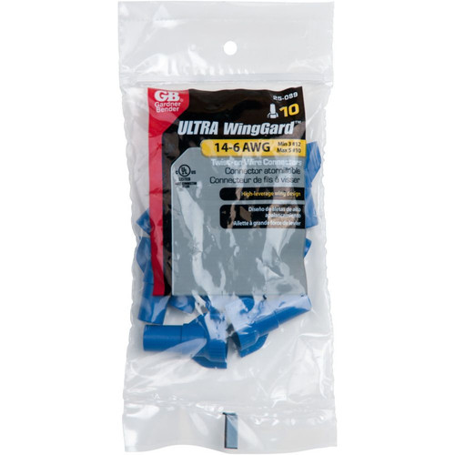 GB Gardner Bender 25-089  WingGard ULTRA High-Leverage Easy-on Wing-type Twist-on Wire Connector - Blue #14-#6 AWG - 10 per Bag Image 2