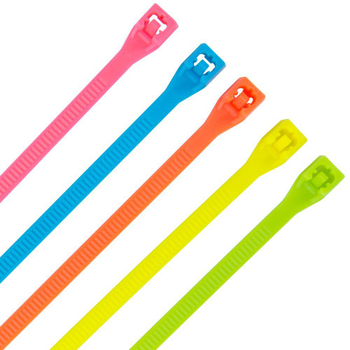 GB Gardner Bender 46-308FST  8" Double Lock Cable Ties 75-lb Assorted Fluorescent Colors - 100 per Bag Image 0