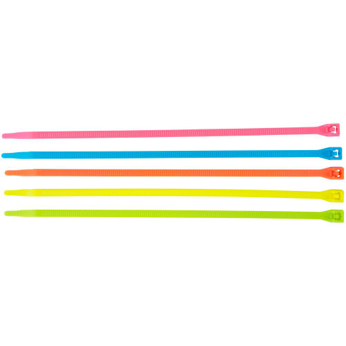 GB Gardner Bender 46-308FST  8" Double Lock Cable Ties 75-lb Assorted Fluorescent Colors - 100 per Bag Image 1