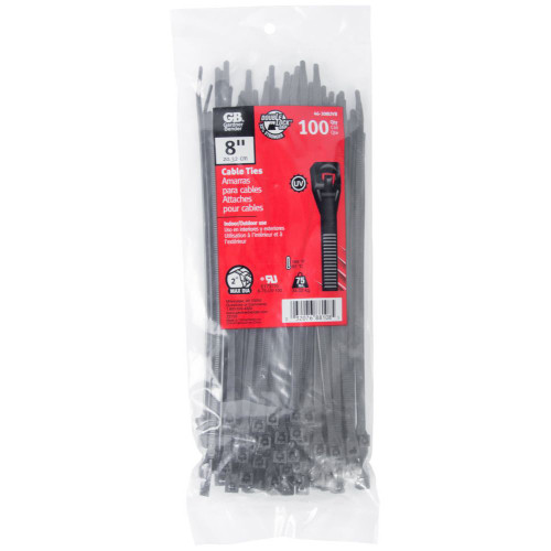 GB Gardner Bender 46-308UVB  8" Double Lock Cable Ties 75-lb Black - 100 per Bag Image 2