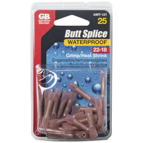 GB Gardner Bender AMT-121  GB Xtreme Red #22-#16 Butt Splice Connectors with Heat Shrink - 25 per Package Image 1