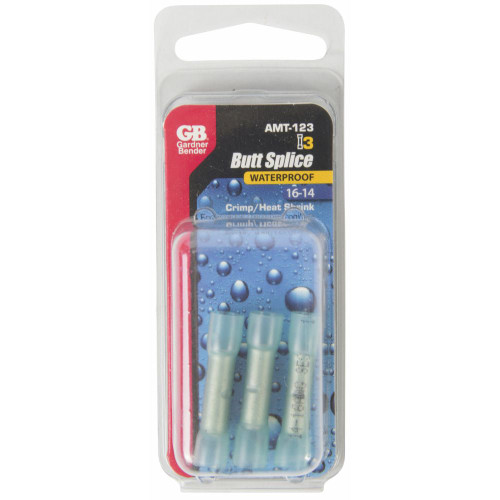 GB Gardner Bender AMT-123  GB Xtreme Blue #16-#14 Butt Splice Connectors with Heat Shrink - 3 per Package Image 1