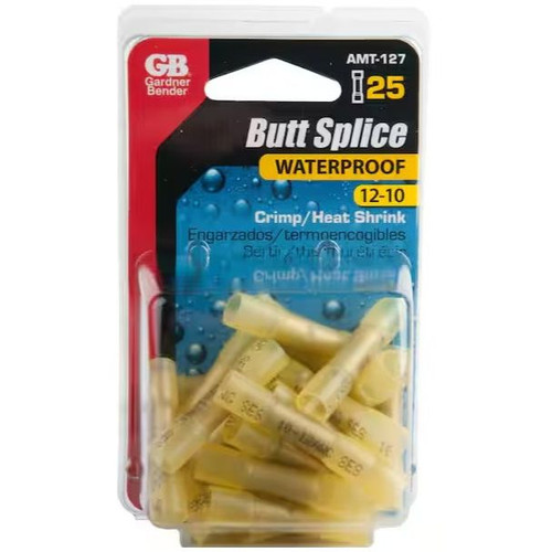 GB Gardner Bender AMT-127  GB Xtreme Yellow #12-#10 Butt Splice Connectors with Heat Shrink - 25 per Package Image 1