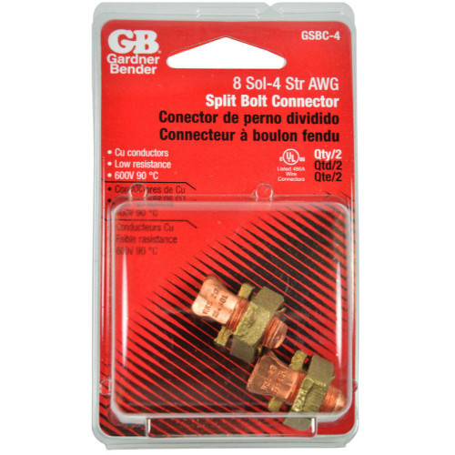 GB Gardner Bender GSBC-4  #8-#4 AWG Solid Copper Split Bolt Connectors - 2 per Package Image 1