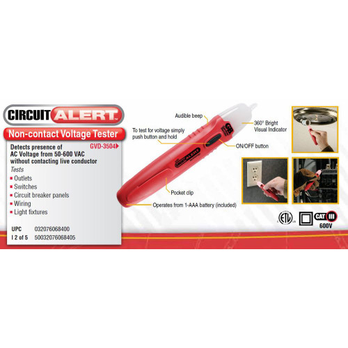 GB Gardner Bender GVD-3504  Circuit Alert Non-Contact Voltage Detector Tester Image 4