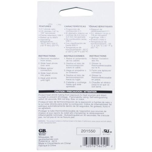 GB Gardner Bender HST-250  1/4" Heat Shrink Tubing 4" Length - 6 per Package Image 2