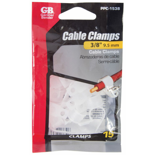 GB Gardner Bender PPC-1538  3/8" Plastic Cable Clamps - Natural White - 15 per Package  Image 1 GB Gardner Bender PPC-1538  3/8" Plastic Cable Clamps - Natural White - 15 per Package  Image 1