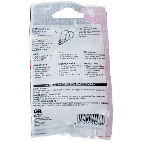 GB Gardner Bender PPC-1538  3/8" Plastic Cable Clamps - Natural White - 15 per Package  Image 2