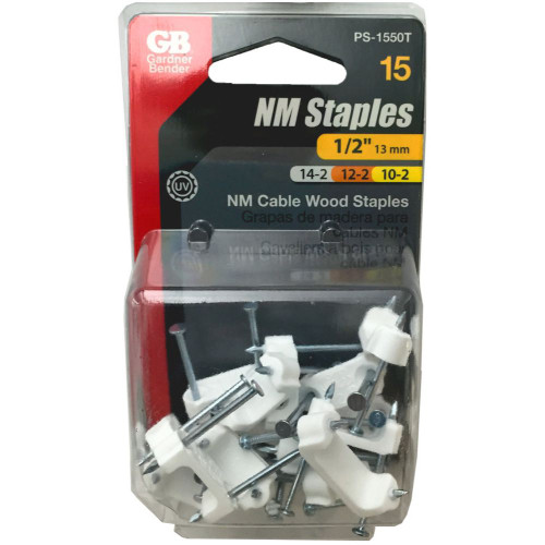 GB Gardner Bender PS-1550T  1/2" White Plastic NM Cable Staple - 15 per Package Image 1