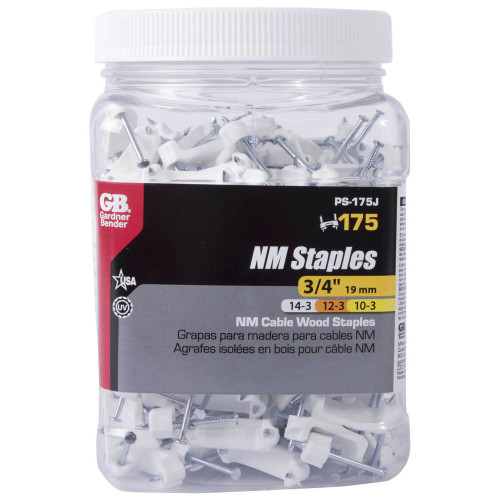 GB Gardner Bender PS-175J  3/4" White Plastic NM Cable Staple - 175 per Jar Image 1