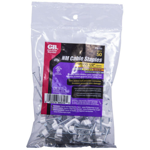 GB Gardner Bender PS-50  1/2" White Plastic NM Cable Staple - 50 per Bag Image 4