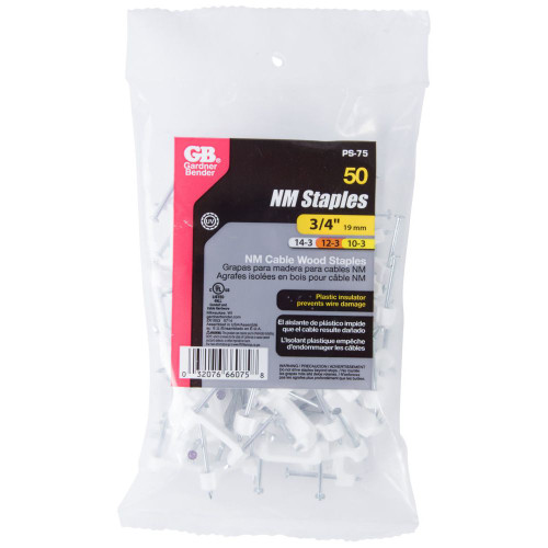 GB Gardner Bender PS-75  3/4" White Plastic NM Cable Staple - 50 per Bag Image 1