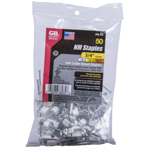 GB Gardner Bender PS-75  3/4" White Plastic NM Cable Staple - 50 per Bag Image 3