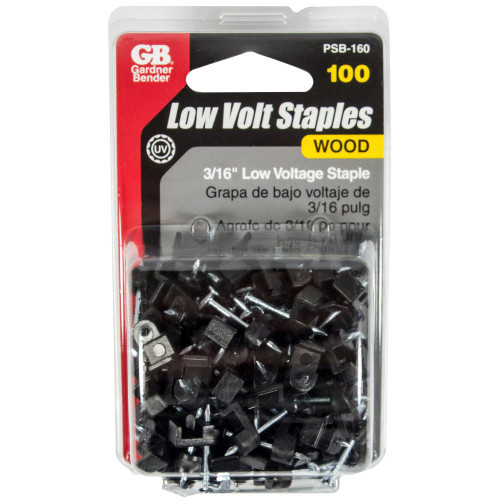 GB Gardner Bender PSB-160  3/16" Black Plastic Staple for Low Voltage/Bell/Speaker Wire - 100 per Package Image 1