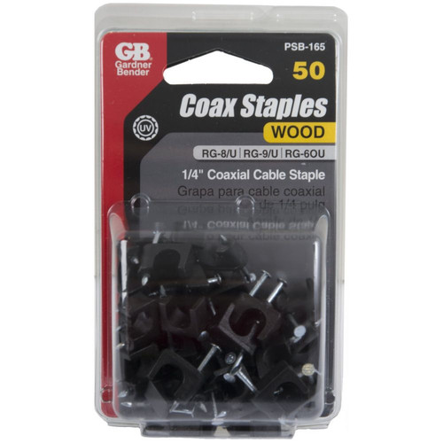 GB Gardner Bender PSB-165  1/4" Black Plastic Coaxial Cable Staple - 50 per Package Image 1