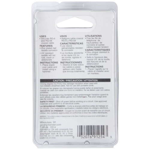 GB Gardner Bender PSB-1650T  1/4" Black Plastic Coaxial Cable Staple - 25 per Package Image 2