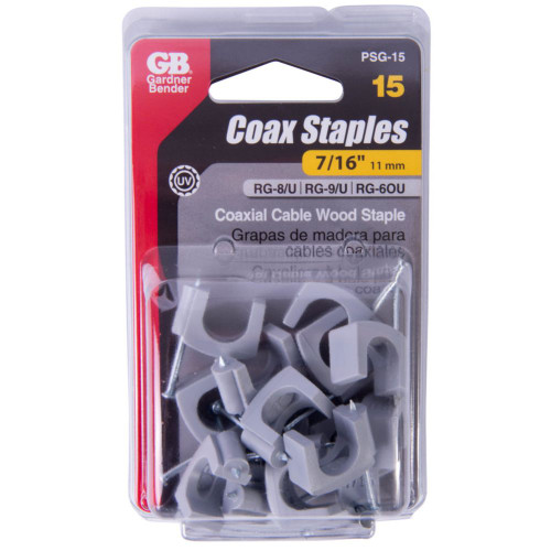 GB Gardner Bender PSG-15  7/16" Gray Plastic Coaxial Cable Staple - 15 per Package Image 1