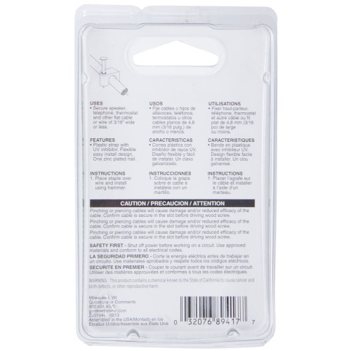 GB Gardner Bender PSW-160  3/16" White Plastic Staple for Low Voltage/Bell/Speaker Wire - 100 per Package Image 2