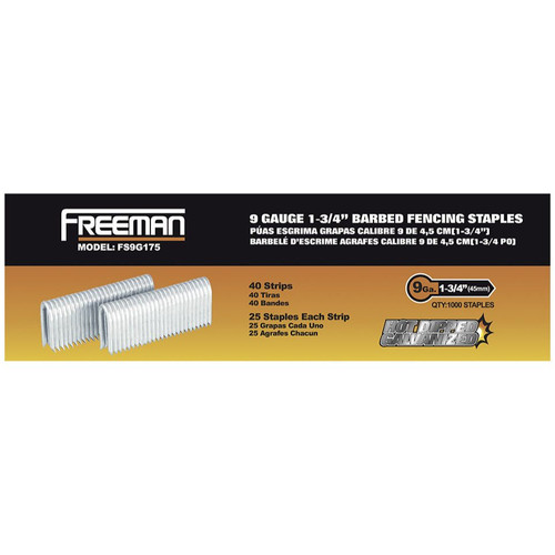 Freeman FS9G175  9-Gauge 1-3/4" Barbed Fencing Staples - 1000 per Package Image 1