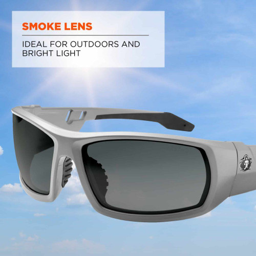 Skullerz 50130E Odin Safety Glasses Matte Gray Frame Sunglasses - Smoke Lens Image 2