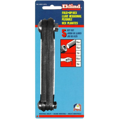 Eklind 20511  5 Piece Classic Fold-Up SAE Hex Key Set (3/16" to 3/8") Image 2