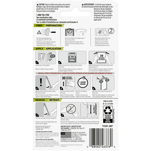 3M 17201BLK-ES  Command 10 Lb Black Picture Hanging Strips 4 Pairs per Package Image 6