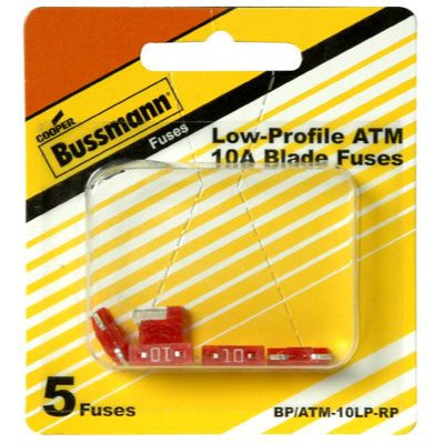 Bussmann BP/ATM-10LP-RP  Red ATM Low-Profile 10 Amp Fast-Acting Automotive Mini Blade Fuses - 5 per Card Image 1