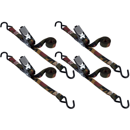 Keeper 03508-V  1" x 8' Ratchet Camo Tie-Downs with Vinyl Coated S-Hooks - 4 Straps per Package Image 0