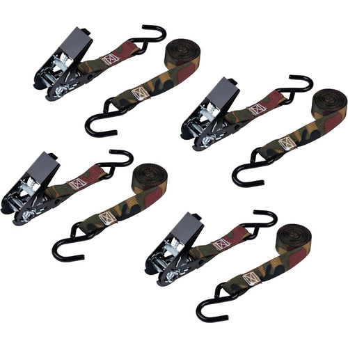 Keeper 03508-V  1" x 8' Ratchet Camo Tie-Downs with Vinyl Coated S-Hooks - 4 Straps per Package Image 3