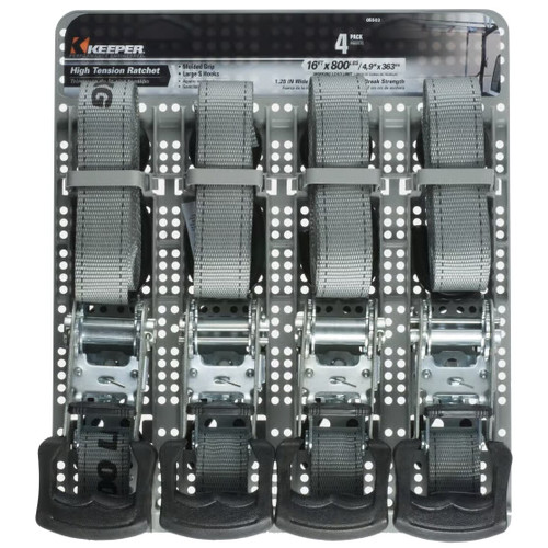 Keeper 05503  1-1/4" x 14' High Tension Ratchet Tie-Down Straps with Vinyl Coated S-Hooks - 4 Straps per Package Image 1