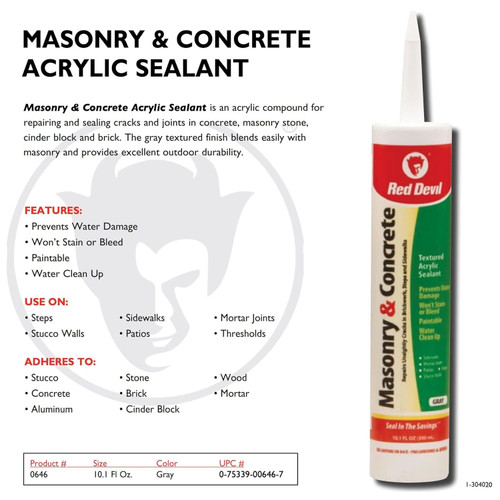 Red Devil 0646  Masonry & Concrete Repair Sealant 10.1 FL. OZ. Cartridge Gray Image 2