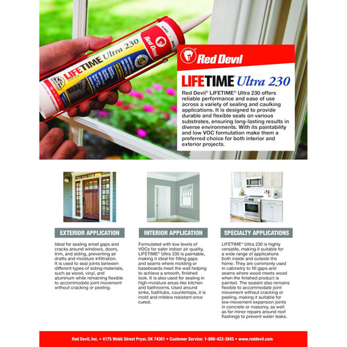 Red Devil 0770  Lifetime Ultra 230 Premium Elastomeric Acrylic Latex Sealant 10.1 FL. OZ. Cartridge White Image 1