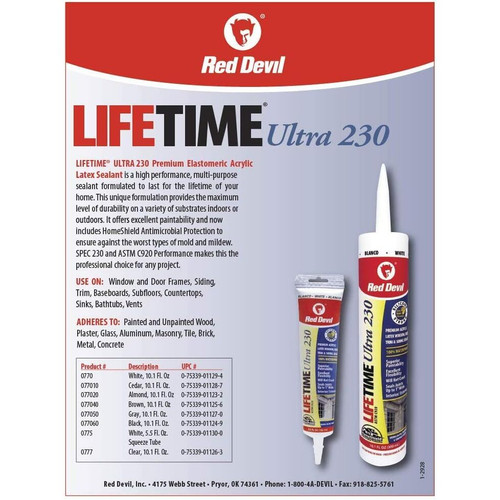 Red Devil 0770  Lifetime Ultra 230 Premium Elastomeric Acrylic Latex Sealant 10.1 FL. OZ. Cartridge White Image 2