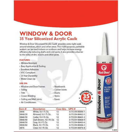 Red Devil 0846  Window & Door Siliconized Acrylic Caulk 10.1 FL. OZ. Cartridge White Image 2