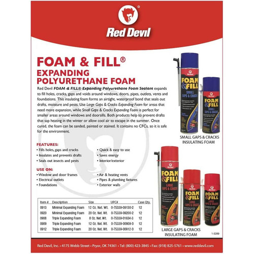 Red Devil 0909  Foam & Fill Large Gaps & Cracks Expanding Polyurethane Sealant 12 Oz. (340 g) Aerosol Can Champagne Image 2